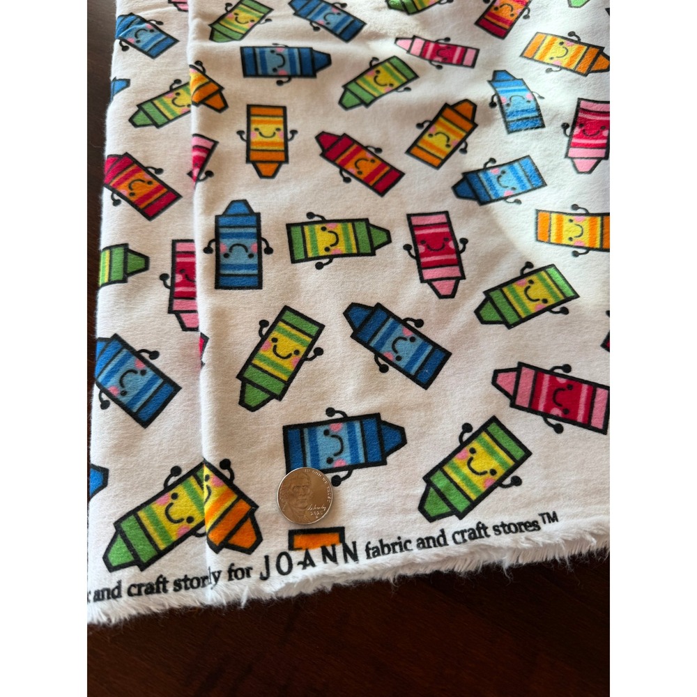 JOANN Snuggle Flannel Fabric 2.5 Yards Rainbow Crayon Cute Face Cotton Destash